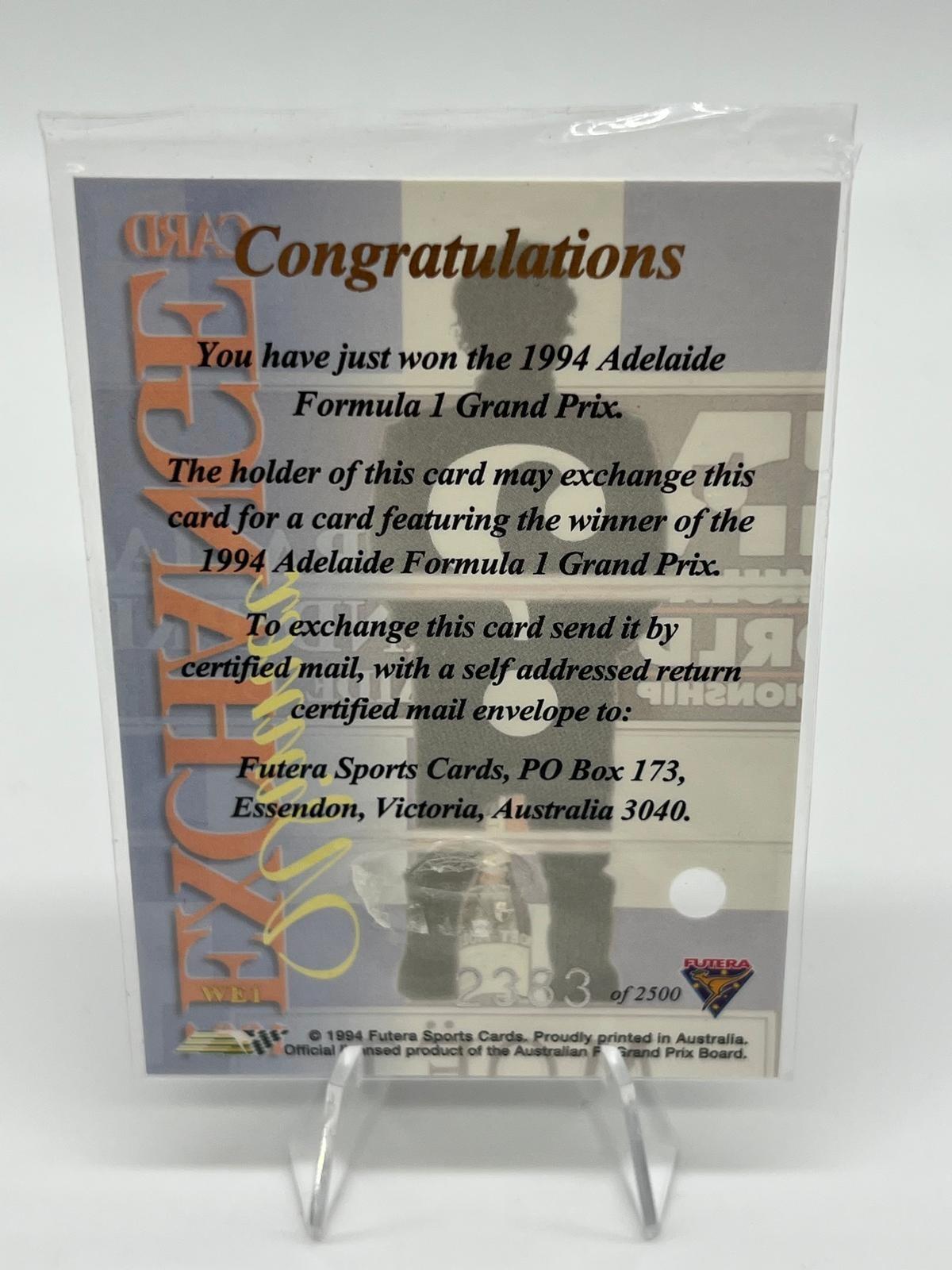 1994 Futera F1 Formula 1 Winner Exchange 2 Card Set VL10 Nigel Mansell 2383/2500