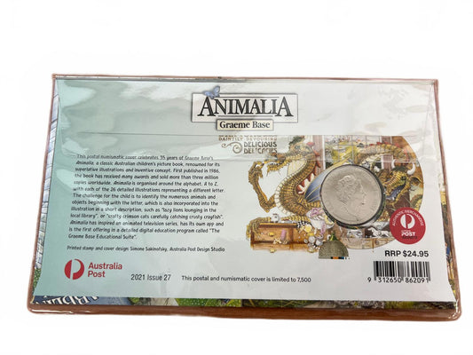 2021 Coloured 20 cent Animalia 35th Anniversary Stamp and Coin Cover PNC