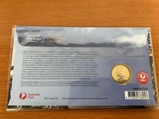 2021 National Heritage Queen Victoria Markets - $1 Coin PNC - Stamp & Coin Cover