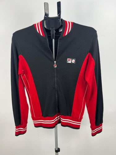 FILA Black Red Full Zip Knit Track Jacket Made in Italy Size S