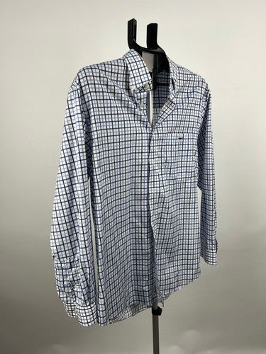 R.M. Williams Regular Fit Check Cotton Shirt Blue White M Long Sleeve