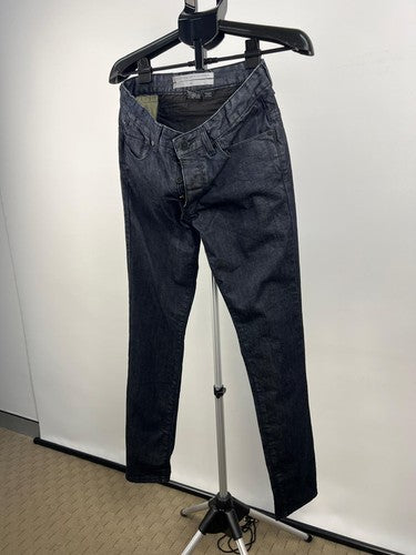 Men's Indigo Raw Skinny Stretch Jeans Button Fly Zip Back Pocket 32