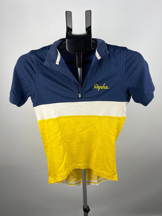 Rapha Cycling Jersey - XS - Navy/White/Yellow - Half-Zip - Short Sleeve