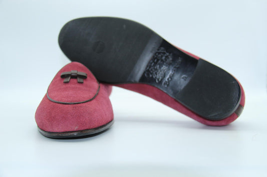 Bow-Tie Men's Loafers in Red Suede Size UK 7.5
