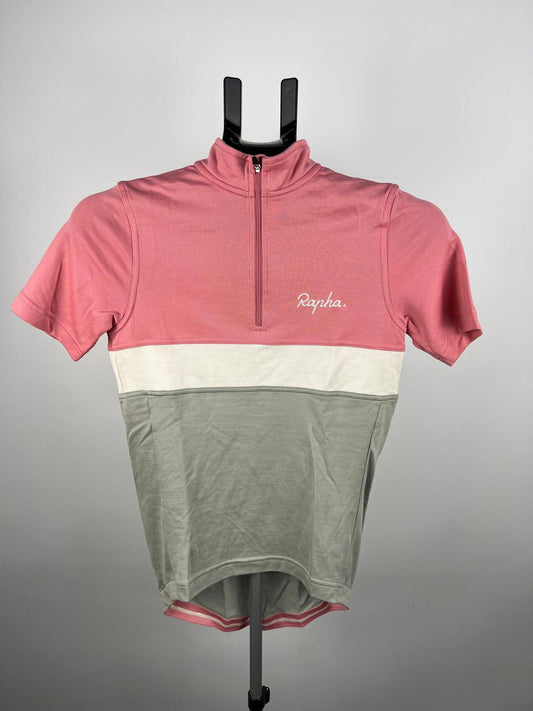 Rapha Short Sleeve Cycling Jersey XS Pink Grey White 1/4 Zip