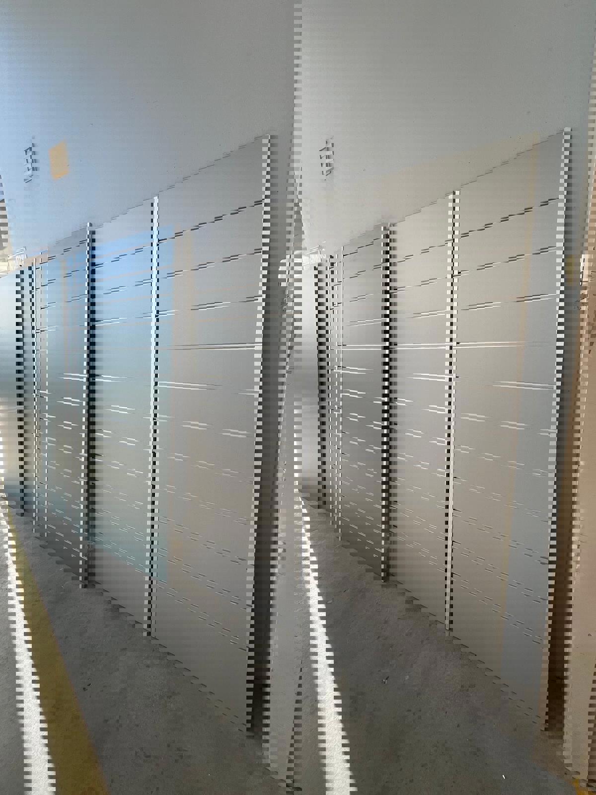 Brand New Slatwall Display Panels + 300 Black Hooks – Blue & Grey – 2300mm Height