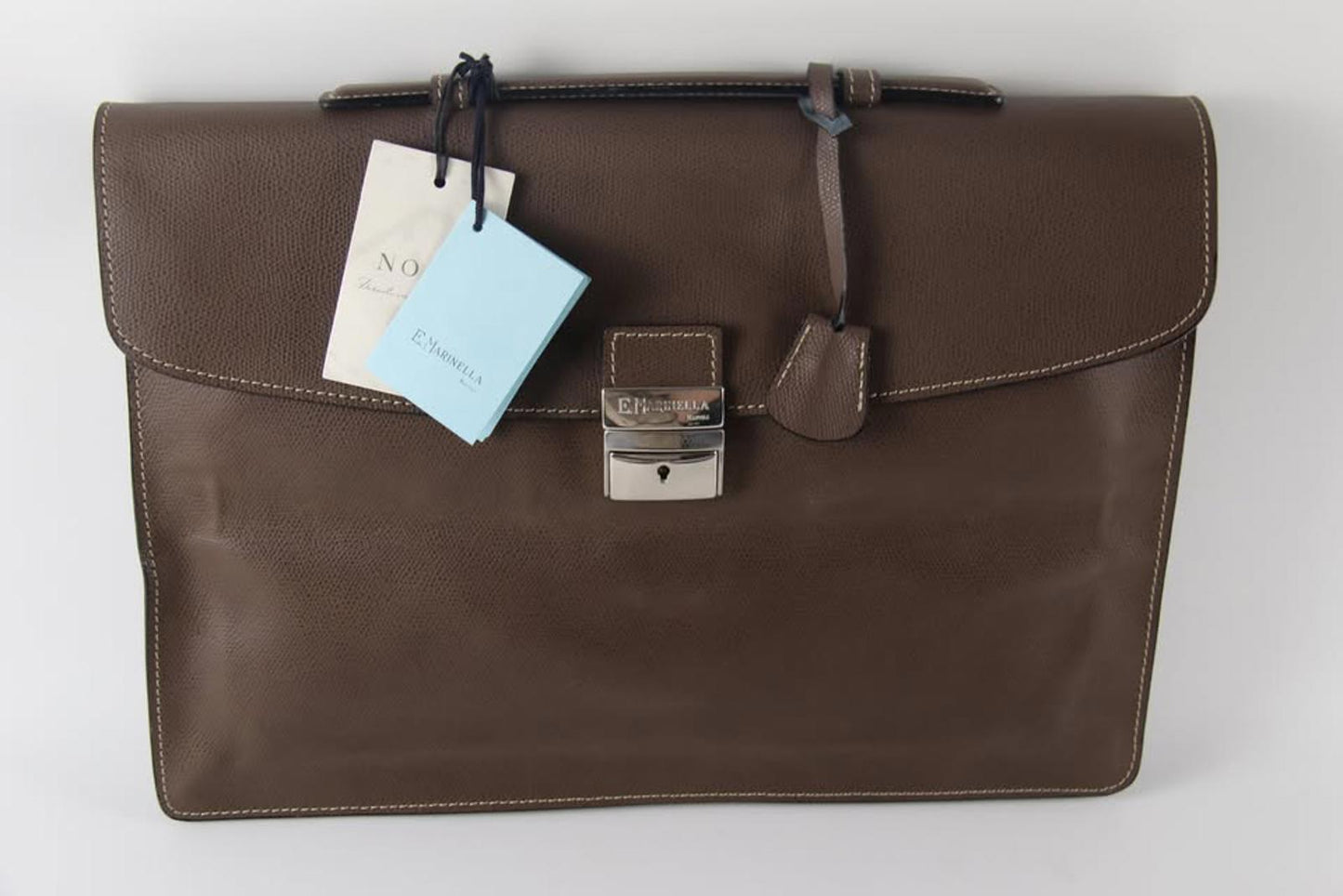 E. Marinella Brown Hammered Leather Briefcase, New With Tags