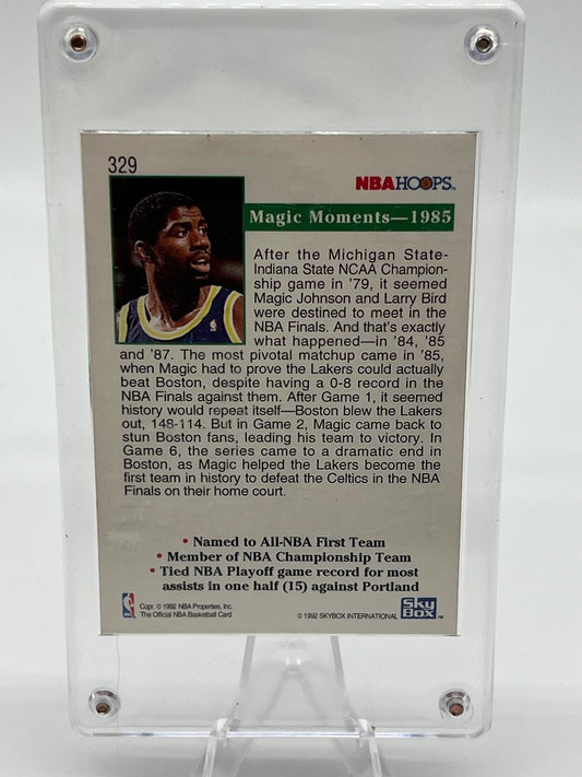 1992-93 Hoops #329 Magic Johnson 1985 Los Angeles Lakers Basketball SIGNED
