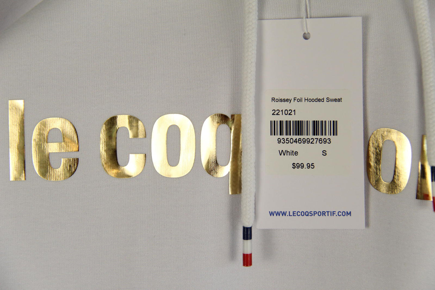Le Coq Sportif Roissey White Hoodie Gold Foil Logo Sweatshirt - Size S