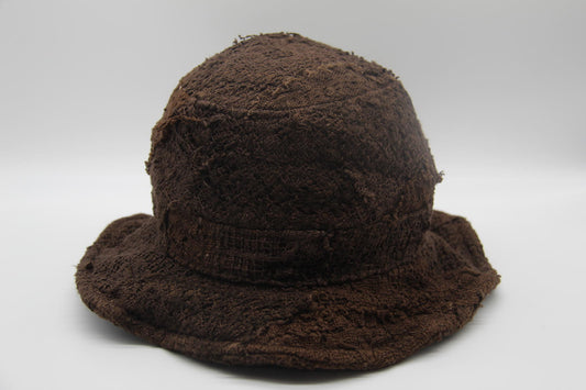 By Walid Distressed Brown Textured Bucket Hat – Size L – Made in England