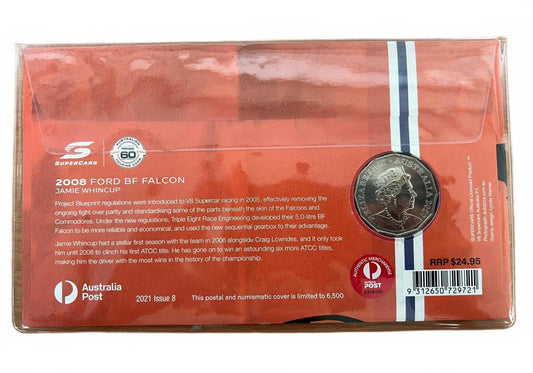 2021 Australia PNC 60 Years Supercars 2008 Ford BF Falcon 50c Cent Coloured Coin