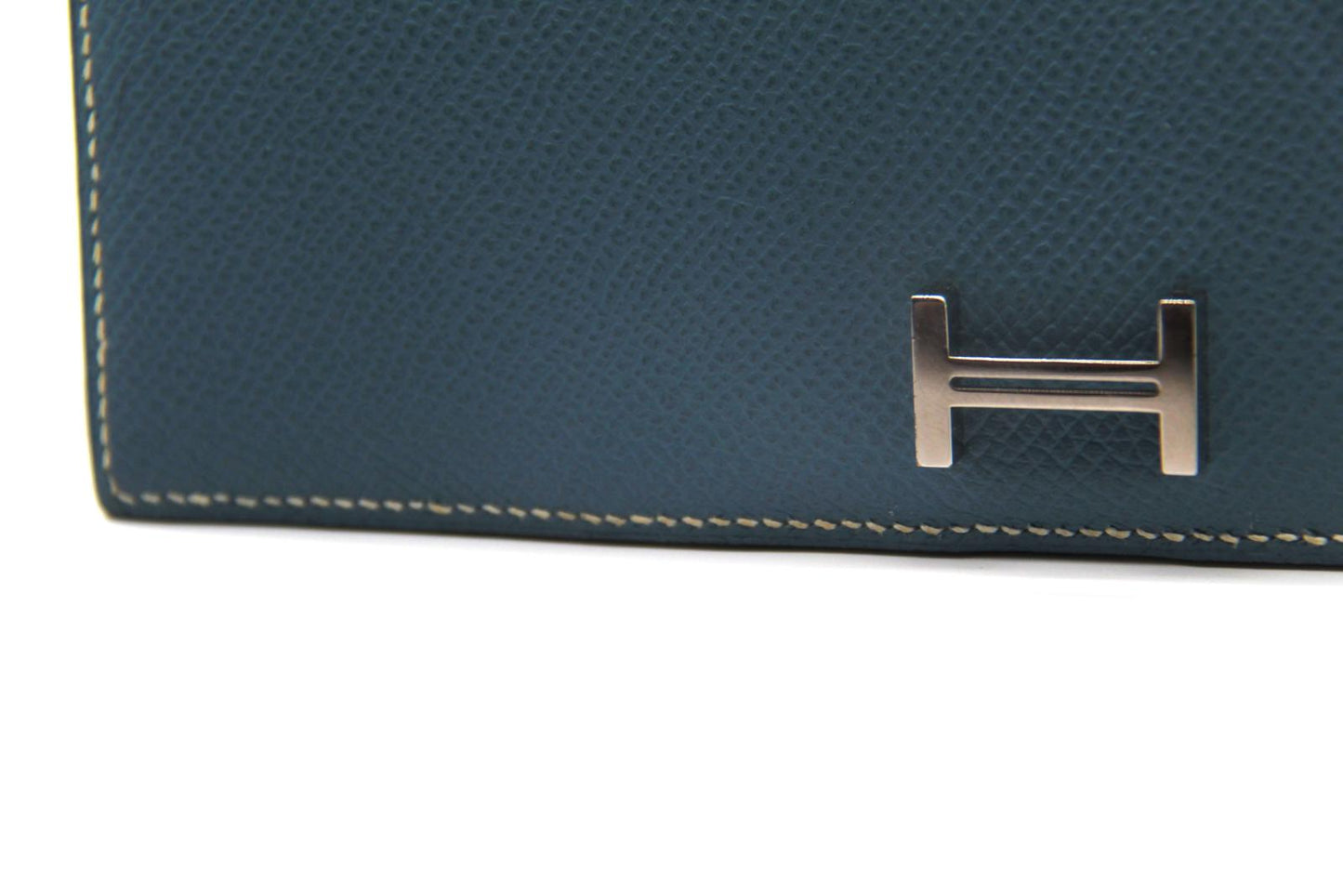Hermès Béarn Wallet – Blue Leather with Palladium H Clasp – Made in France