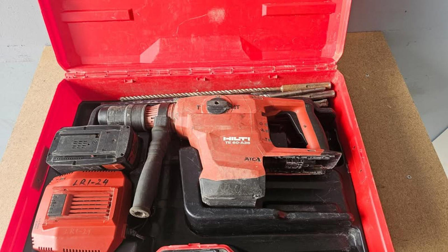 Hilti TE 60-A36 Rotary Hammer Drill Kit – 36V, 9Ah Battery, Charger + SDS Max Bits
