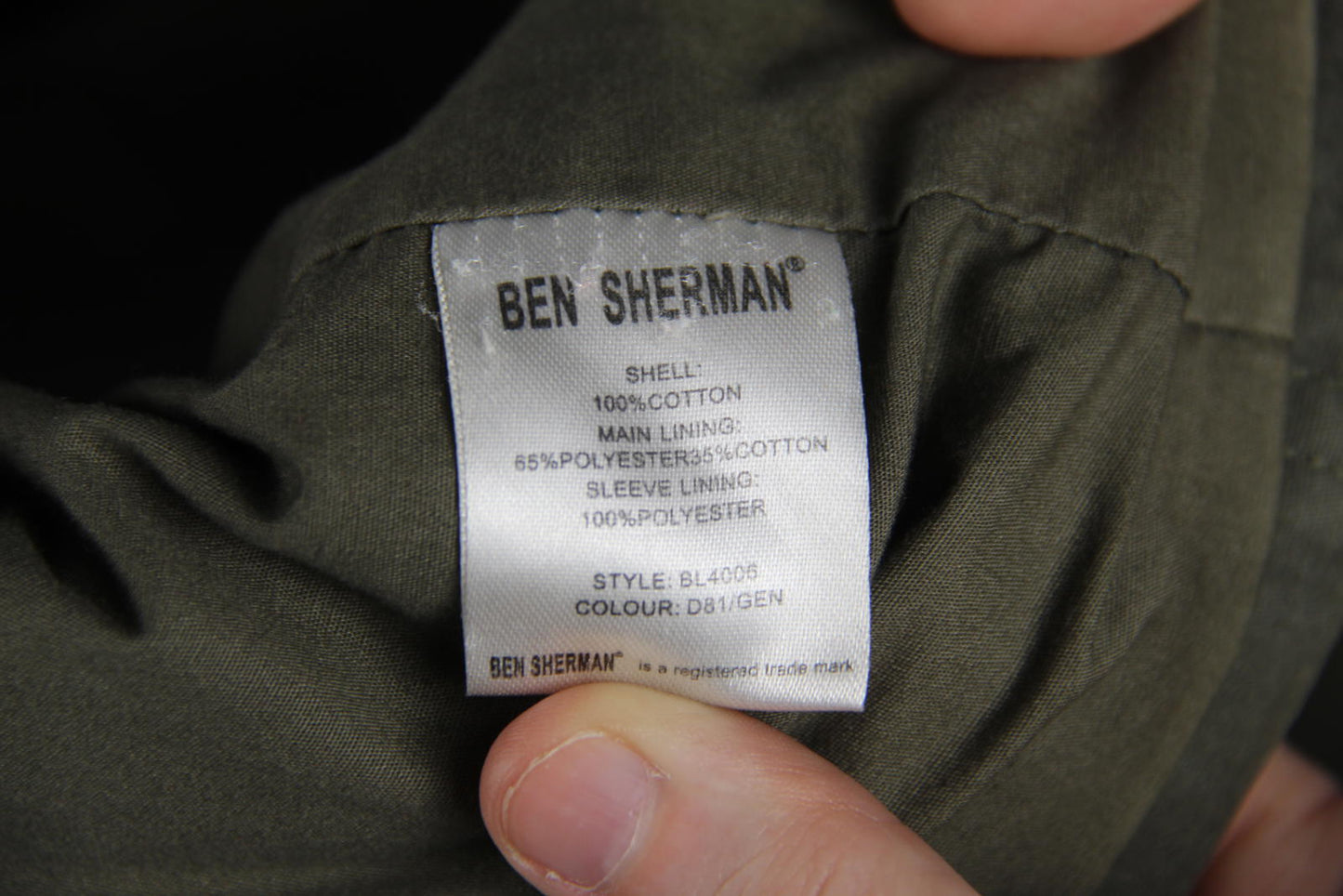 Ben Sherman Olive Green Cotton Jacket - Size L