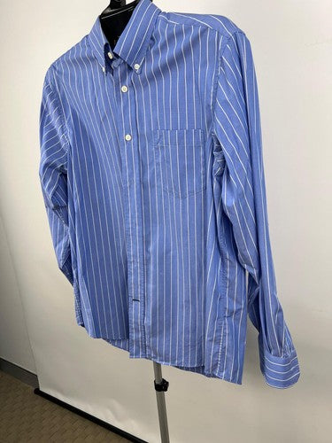 Nautica Men’s Blue White Stripe Button-Down Long Sleeve Shirt M