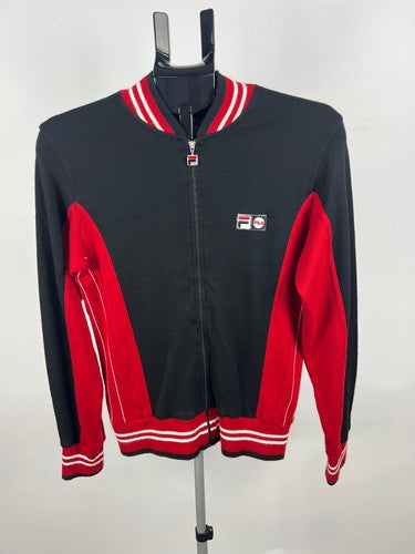 FILA Black Red Full Zip Knit Track Jacket Made in Italy Size S