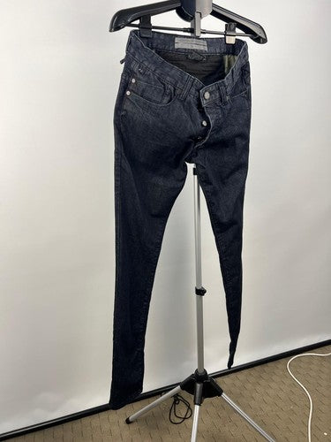 Men's Indigo Raw Skinny Stretch Jeans Button Fly Zip Back Pocket 32