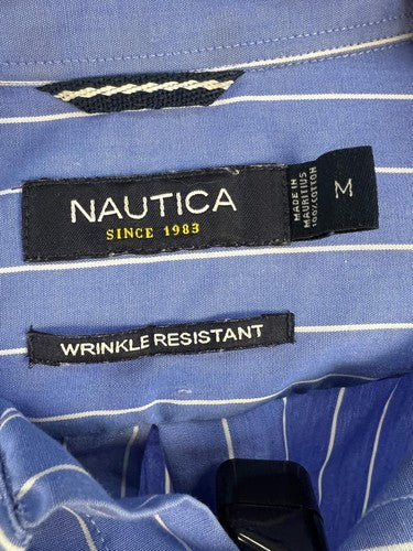 Nautica Men’s Blue White Stripe Button-Down Long Sleeve Shirt M