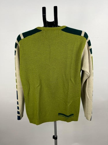 Diesel Knitwear Striped Sleeve Crew Neck Jumper Sweater Green Size S