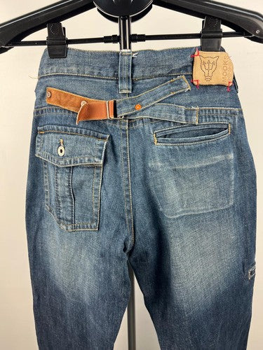 Mooks Men's Carpenter Cropped Jeans Blue Denim Cinch Back W30