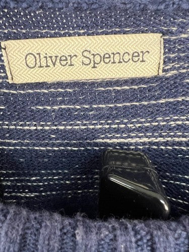 Oliver Spencer Men's Navy Striped 100% Cotton Jumper Sweater S