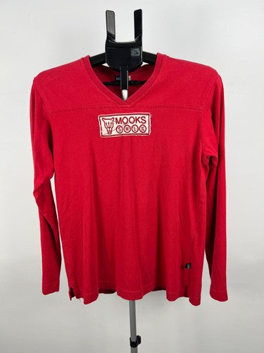 Mooks Red Long Sleeve V-Neck Cotton T-Shirt Men's Size S
