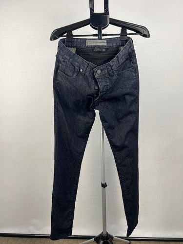 Men's Indigo Raw Skinny Stretch Jeans Button Fly Zip Back Pocket 32