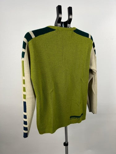Diesel Knitwear Striped Sleeve Crew Neck Jumper Sweater Green Size S
