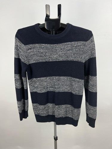 H&M Men’s Navy Gray Striped Knit Pullover Sweater Size Small
