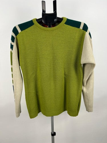 Diesel Knitwear Striped Sleeve Crew Neck Jumper Sweater Green Size S