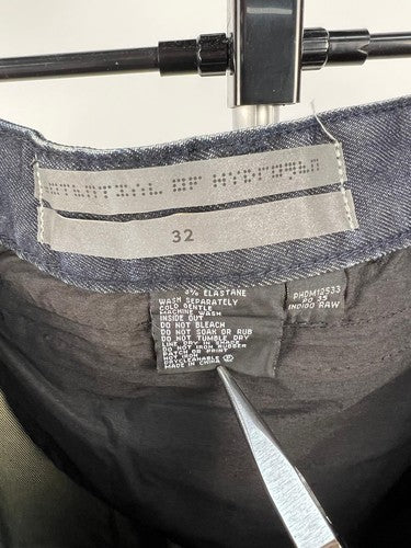 Men's Indigo Raw Skinny Stretch Jeans Button Fly Zip Back Pocket 32