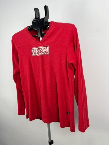 Mooks Red Long Sleeve V-Neck Cotton T-Shirt Men's Size S