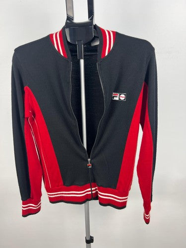 FILA Black Red Full Zip Knit Track Jacket Made in Italy Size S