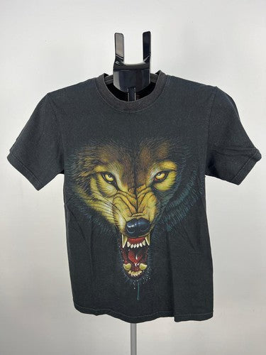 Thunder Wolf Graphic T-Shirt Black 100% Cotton Size M
