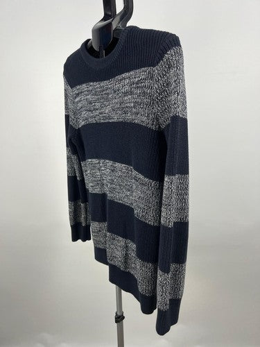 H&M Men’s Navy Gray Striped Knit Pullover Sweater Size Small
