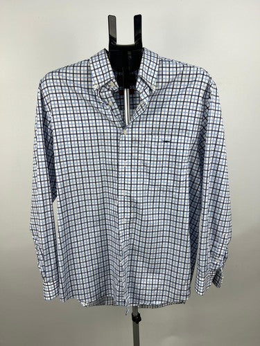 R.M. Williams Regular Fit Check Cotton Shirt Blue White M Long Sleeve