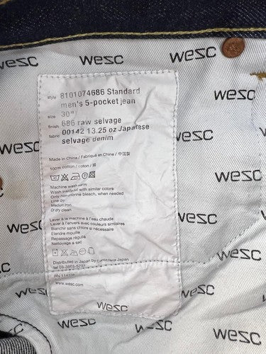 WeSC Standard 686 Raw Selvage Denim Jeans Men's 30 Indigo 5-Pocket