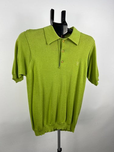 Mooks 100% Cotton Knit Polo Shirt Green Short Sleeve Size S