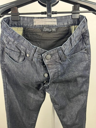 Men's Indigo Raw Skinny Stretch Jeans Button Fly Zip Back Pocket 32
