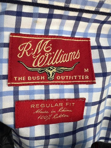 R.M. Williams Regular Fit Check Cotton Shirt Blue White M Long Sleeve