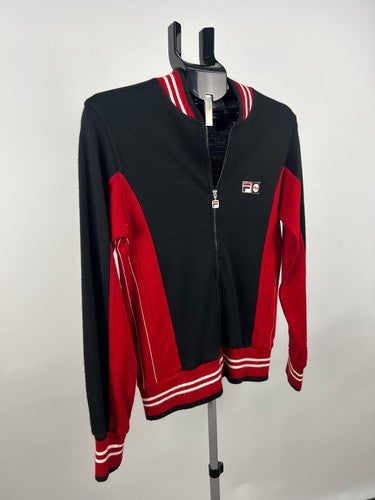 FILA Black Red Full Zip Knit Track Jacket Made in Italy Size S