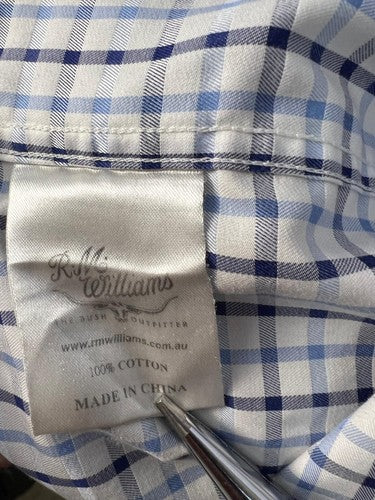 R.M. Williams Regular Fit Check Cotton Shirt Blue White M Long Sleeve