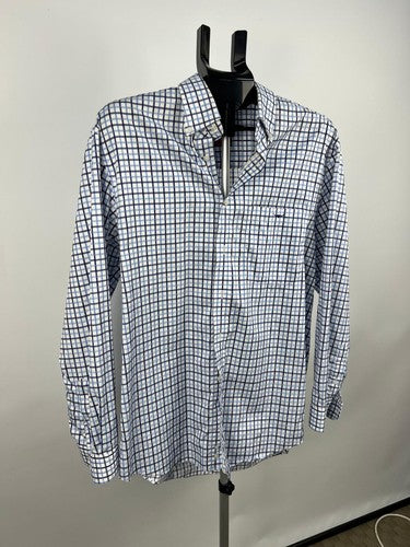 R.M. Williams Regular Fit Check Cotton Shirt Blue White M Long Sleeve