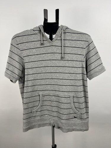 Gray Striped Short Sleeve Cotton Hoodie Sweatshirt S