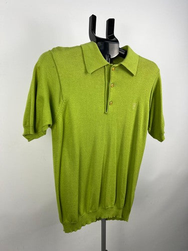 Mooks 100% Cotton Knit Polo Shirt Green Short Sleeve Size S