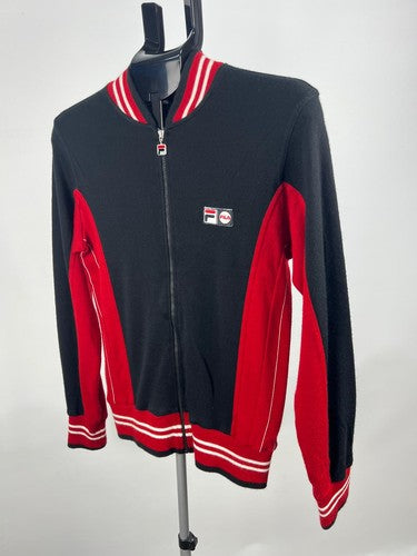 FILA Black Red Full Zip Knit Track Jacket Made in Italy Size S