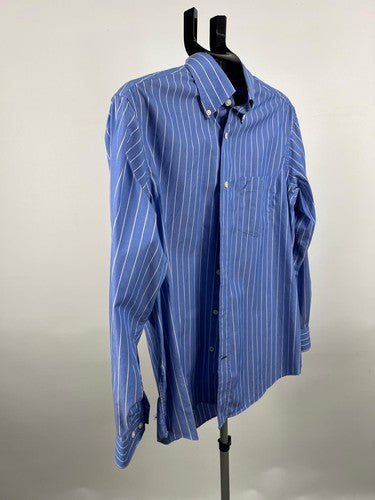 Nautica Men’s Blue White Stripe Button-Down Long Sleeve Shirt M