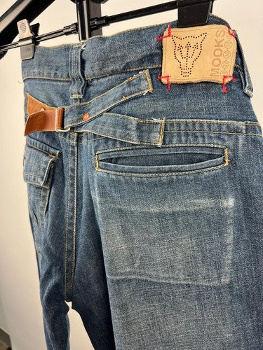 Mooks Men's Carpenter Cropped Jeans Blue Denim Cinch Back W30