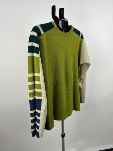 Diesel Knitwear Striped Sleeve Crew Neck Jumper Sweater Green Size S