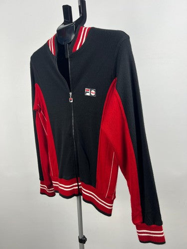 FILA Black Red Full Zip Knit Track Jacket Made in Italy Size S